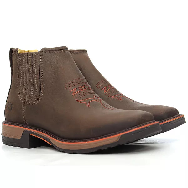 Botina Work Gel Café Couro Rústico - Conforto e Estilo Country + 2 Brindes