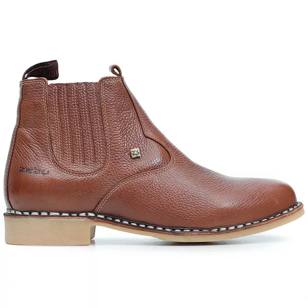 Botina Vira Francesa Whisky - Couro Floater Premium Masculina